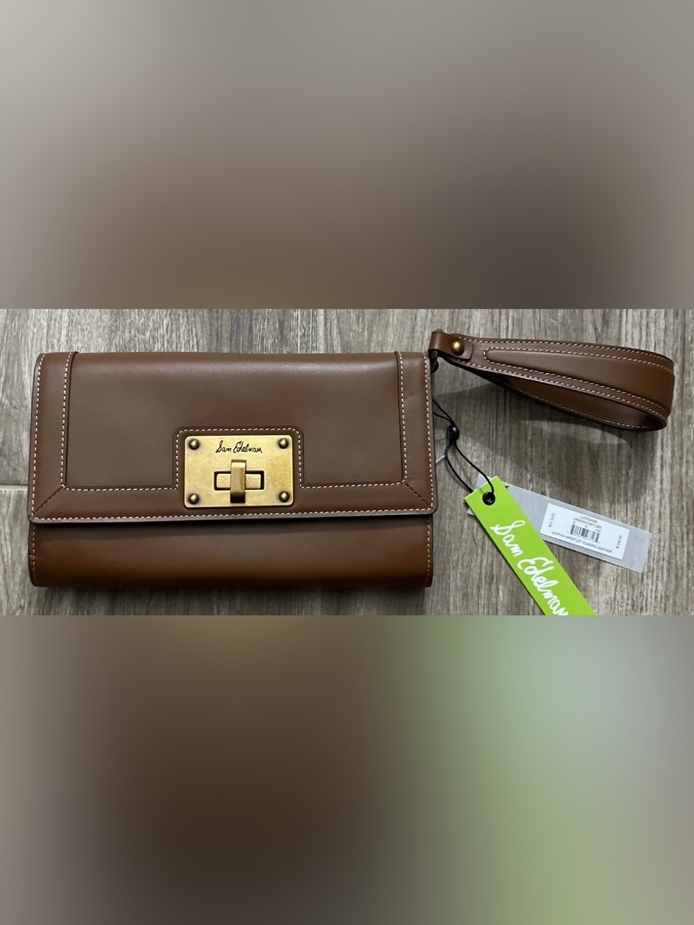 Sam Edelman Sophia Classic Brown Leather Wristlet $128